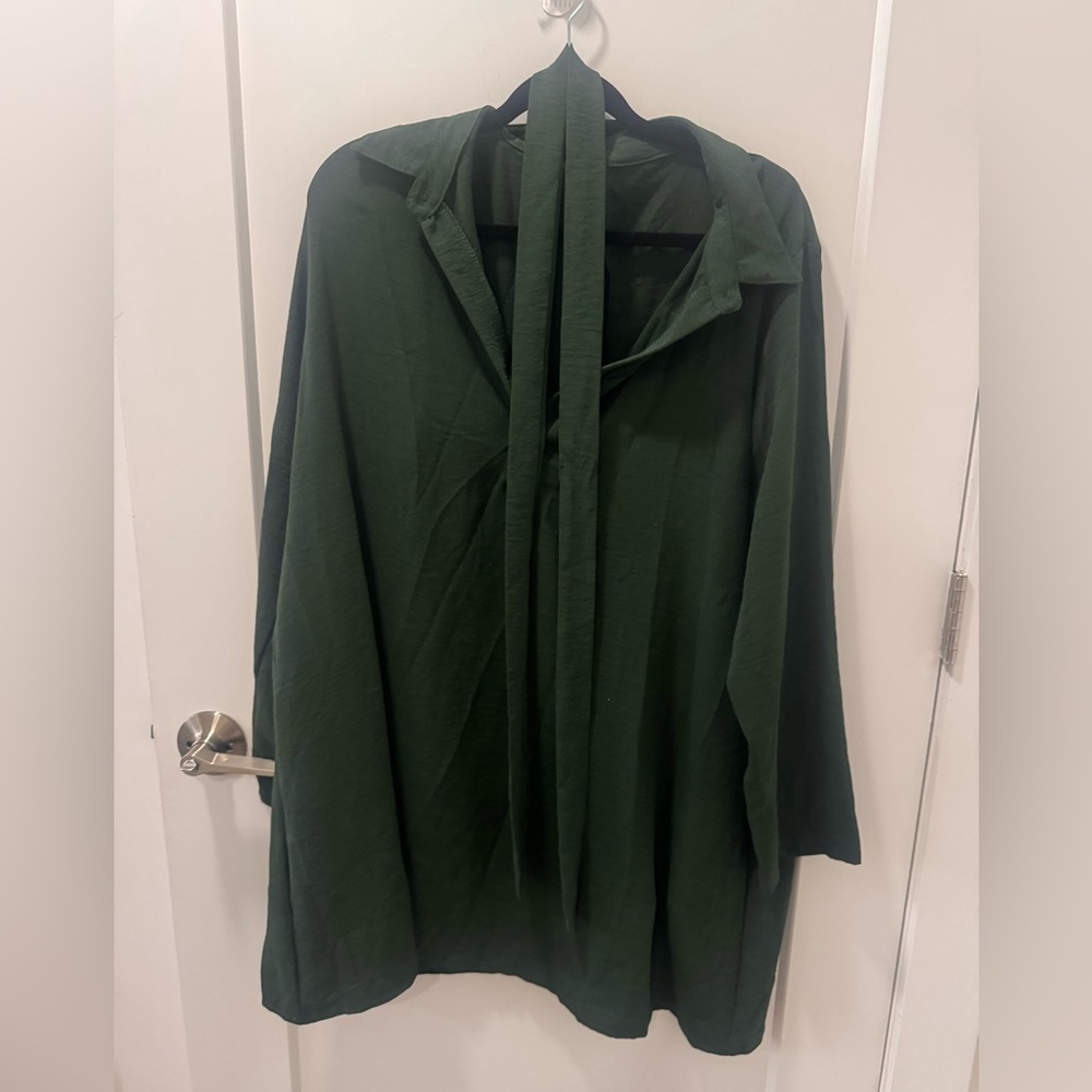 Dark Green Blouse with Tie Neck or waist band